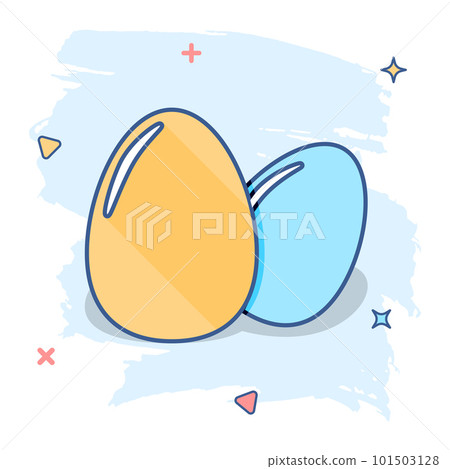 Cartoon egg icon in comic style. Eggshell sign illustration pictogram. Chicken splash business concept. 101503128