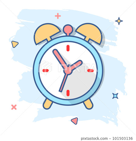 Cartoon alarm clock icon in comic style. Timer sign illustration pictogram. Stopwatch splash business concept. Cartoon alarm clock icon in comic style. Timer sign illustration pictogram. Stopwatch splash business concept. 101503136