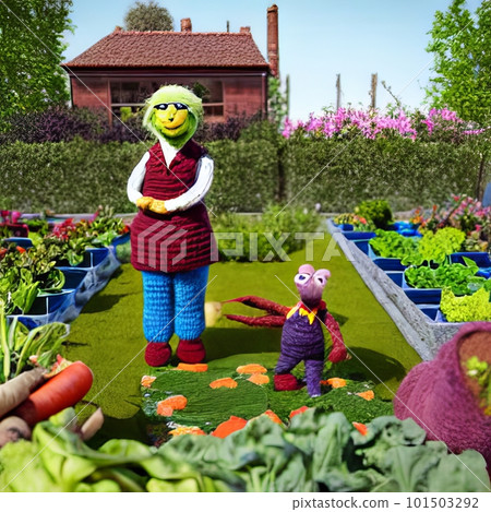 Knitted garden and family puppet. AI generated Knitted garden and family puppet. AI generated 101503292