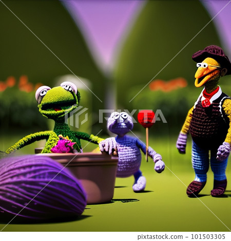 Knitted garden and family puppet. AI generated Knitted garden and family puppet. AI generated 101503305