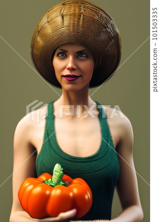 Woman holding the basket of her vegetable harvest 101503335