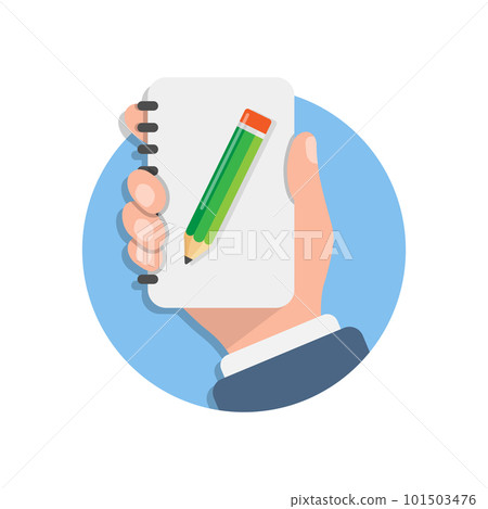 Diary in hand illustration in flat style. Notebook vector illustration on isolated background. Notepad sign business concept. Diary in hand illustration in flat style. Notebook vector illustration on isolated background. Notepad sign business concept. 101503476
