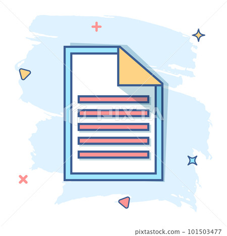 Vector cartoon document icon in comic style. Paper page sign illustration pictogram. Note business splash effect concept. 101503477