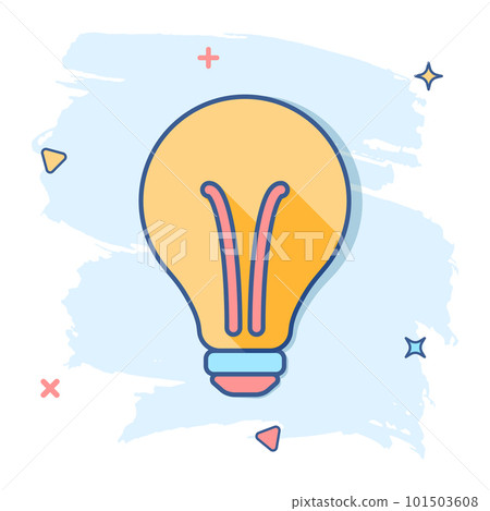 Vector cartoon halogen lightbulb icon in comic style. Light bulb sign illustration pictogram. Idea business splash effect concept. 101503608