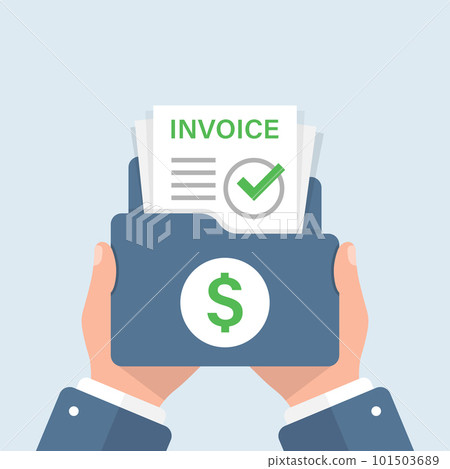 Invoice in hand illustration in flat style. Transaction document vector illustration on isolated background. Tax form sign business concept. Invoice in hand illustration in flat style. Transaction document vector illustration on isolated background. Tax form sign business concept. 101503689