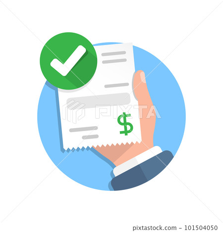 Success payment in hand illustration in flat style. Approved money vector illustration on isolated background. Successful pay sign business concept. 101504050