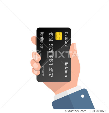 Credit card in hand illustration in flat style. Online payment vector illustration on isolated background. Banking sign business concept. Credit card in hand illustration in flat style. Online payment vector illustration on isolated background. Banking sign business concept. 101504075