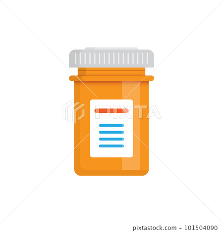 Pill bottle icon in flat style. Medical capsules vector illustration on white isolated background. Pharmacy sign business concept. 101504090