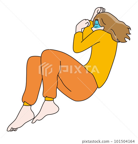 A woman sleeping with her body curled up crouching 101504164