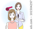 Illustration of a young woman and a stylist visiting a beauty salon 101504297