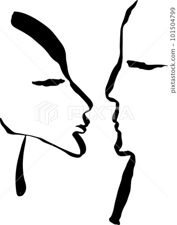 Pair of Brush Contour Profiles of Human Faces. 101504799