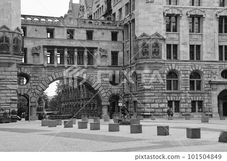 Black-white view of New City Hall in Leipzig, Germany shot 101504849
