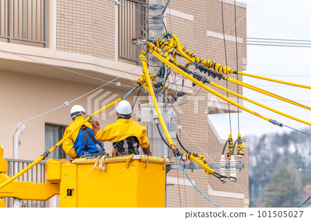 Wire protection cover, wire, electrical equipment work, work at height, construction site Wire protection cover, wire, electrical equipment work, work at height, construction site 101505027