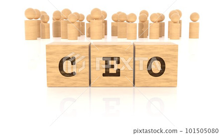 Job title CEO branded on a wooden block and a wooden figure (3D rendering) 101505080