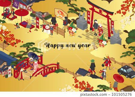 New Year's card template for the 2024 year of the dragon with a Japanese-style cityscape and dragon (vector illustration) 101505276