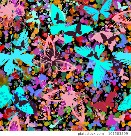 Blots and butterflies seamless pattern. Vector illustration 101505299
