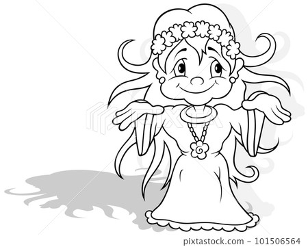 Drawing of a Long-haired Fairy in a Long Dress 101506564