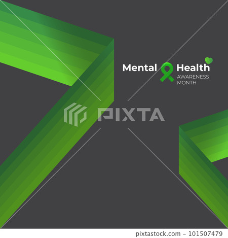 Mental Health Awareness Month social media banner with green ribbon isolated on grey background. Vector Mental Health month Poster, card, flyer and background. 101507479