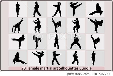 silhouette of a kickboxing woman,female martial art silhouette. female kickboxing,martial arts and yoga silhouette of a kickboxing woman,female martial art silhouette. female kickboxing,martial arts and yoga 101507745