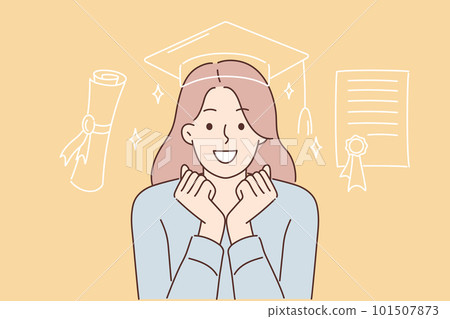 Positive girl student in graduate hat celebrating successful passing of exams Positive girl student in graduate hat celebrating successful passing of exams 101507873