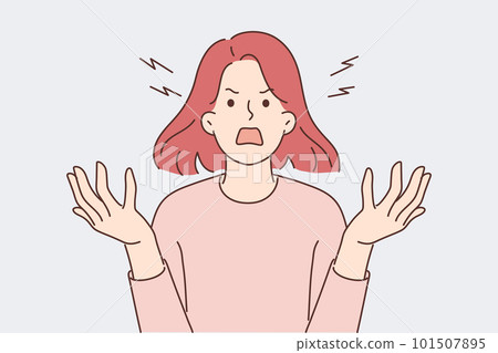Furious woman screaming due to uncontrollable aggression and panic attack caused  101507895