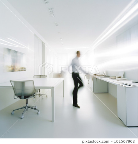 businesspeople walking in the corridor of an business center, pronounced motion blur, crowded bright modern light office movement defocused. office background 101507908
