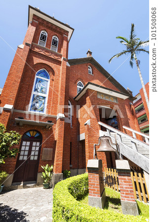 Redbrick building view of Tamsui Church in New Taipei City, Taiwan. The church was built in a mock-Gothic style. 101508068