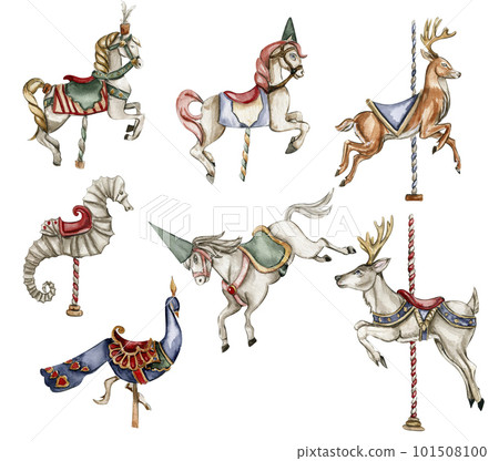 Watercolor circus composition in vintage style. Perfect for wedding, invitations, blogs, card templates, birthday and baby cards, patterns, quotes. isolater on white background.Cute circus animals. Watercolor circus composition in vintage style. Perfect for wedding, invitations, blogs, card templates, birthday and baby cards, patterns, quotes. isolater on white background.Cute circus animals. 101508100
