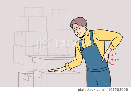 Unhealthy worker suffer from backache working in warehouse  101508696
