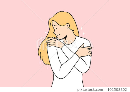 Smiling woman hug herself show selflove Smiling woman hug herself show selflove 101508802