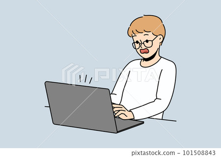Stunned boy shocked with information on computer 101508843