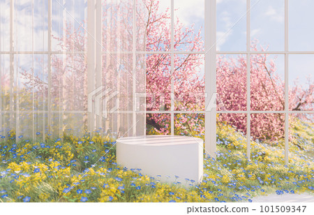Natural beauty podium backdrop with spring sakura cherry blossom landscape scene. Natural beauty podium backdrop with spring sakura cherry blossom landscape scene. 101509347