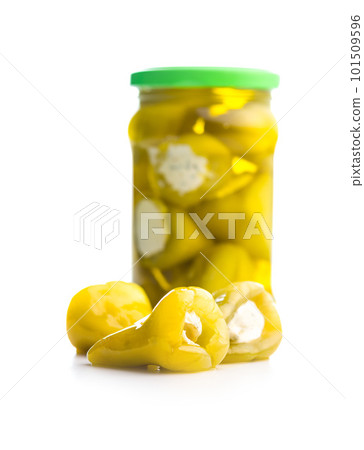 Peppers stuffed with cream cheese isolated on white background. Peppers stuffed with cream cheese isolated on white background. 101509596