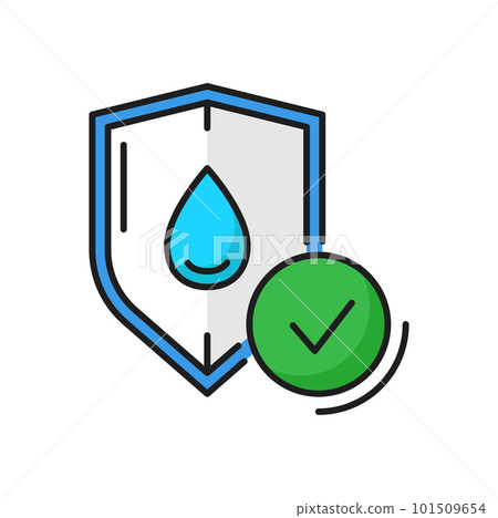 Waterproof protection sign, liquid drop absorption symbol, absorb of drops color outline icon. Vector shield with drop, water resistant icon 101509654