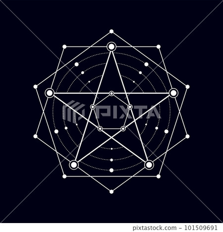 Sacred shape, geometry mystical esoteric symbols. Vector magic aztec masonic mystery sign, myth and meditation spiritual pentagram 101509691