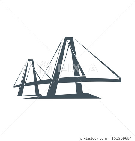 Bridge icon, construction building, trade business and transportation company vector symbol. Urban or transport bridge link, city arch with towers icon for partnership, technology and insurance 101509694