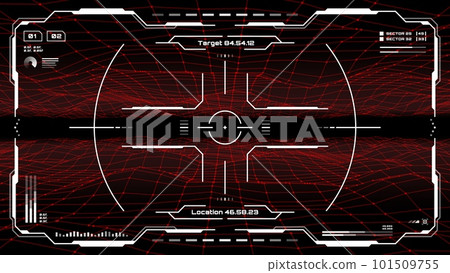 HUD futuristic monitor screen interface with target aim controls, vector crosshair frame. HUD technology dashboard or digital UI of space game, HUD GUI panel with virtual shooting radar on screen 101509755