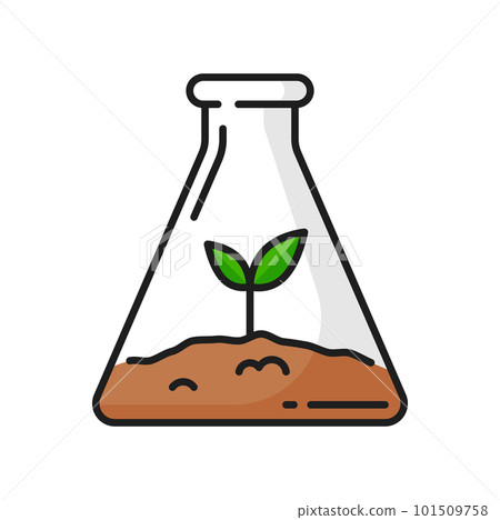 Plant growth, agriculture science color line icon. Plant cultivation outline vector sign with seedling in flask, farming or gardening pictogram. Sapling grow or seed germination thin line symbol 101509758