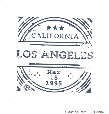 Los Angeles California postage and postal rubber stamp. Vector round seal with stars, american post delivery emblem. International mail control sign Los Angeles California postage and postal rubber stamp. Vector round seal with stars, american post delivery emblem. International mail control sign 101509820