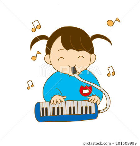 Illustration of a girl playing the keyboard harmonica 101509999