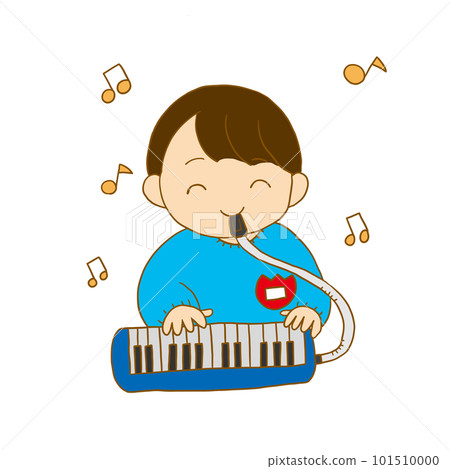 一個男孩演奏鍵盤口琴的插圖 101510000