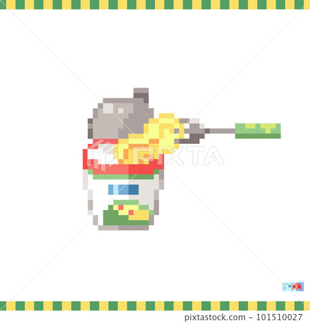 Pixel art instant noodles icon. Vector 8 bit style illustration of egg noodles in a cup. Cute decorative travel food element of retro video game computer graphic for game asset, sprite, sticker. Pixel art instant noodles icon. Vector 8 bit style illustration of egg noodles in a cup. Cute decorative travel food element of retro video game computer graphic for game asset, sprite, sticker. 101510027