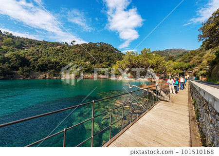 Bay and Beach of Paraggi near Portofino Village Genoa Liguria Italy Bay and Beach of Paraggi near Portofino Village Genoa Liguria Italy 101510168