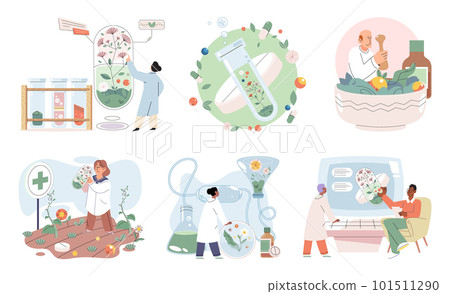 Natural herbal medication researches in laboratory make drugs of medical plants and ingredients 101511290