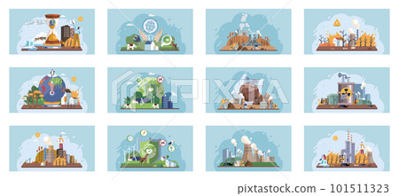 Global warming set. Greenhouse effect of CO2. Eco activist. Ecological catastrophy Global warming set. Greenhouse effect of CO2. Eco activist. Ecological catastrophy 101511323