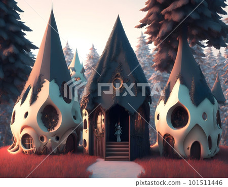Creepy Fairytale village. AI generated 101511446