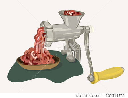 Meat gringer and bowl with mincemeat. Vector illustration isolated on light background. 101511721