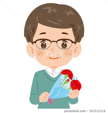 拿著一束紅色康乃馨的中年男子 101512118