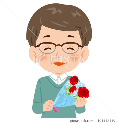 拿著一束紅玫瑰的中年男子 101512119