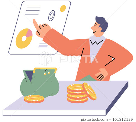 Budget plan concept. Evaluates his income and expenses, analyzes investments and savings Budget plan concept. Evaluates his income and expenses, analyzes investments and savings 101512159